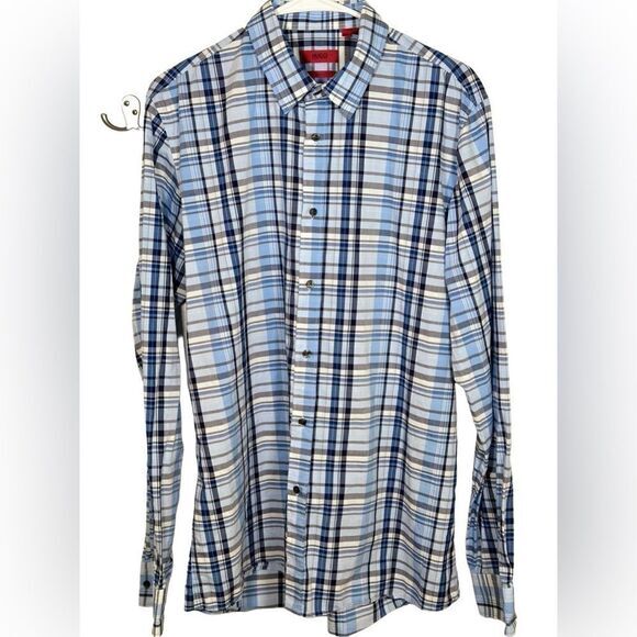 Hugo Boss Other - HUGO‎ Hugo Boss Slim Fit size XL men’s shirt blue white plaid